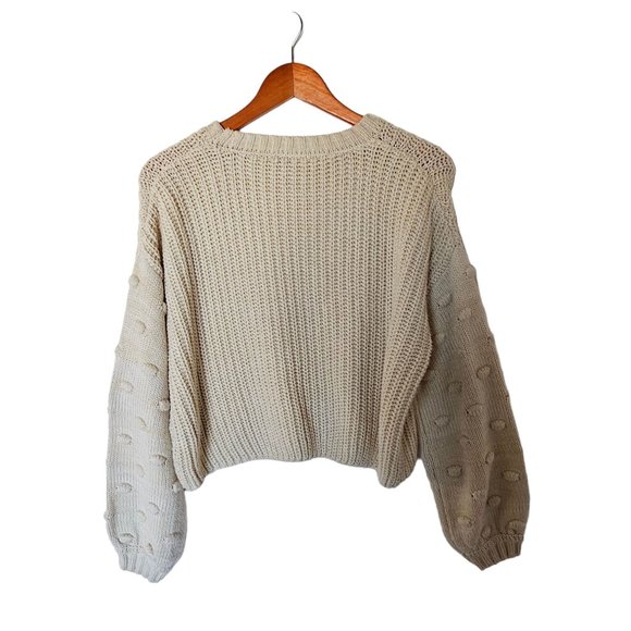 Moon and Madison Chunky Knit Polka Dot Balloon Sleeved‎ Ivory Sweater M Medium - Picture 7 of 10